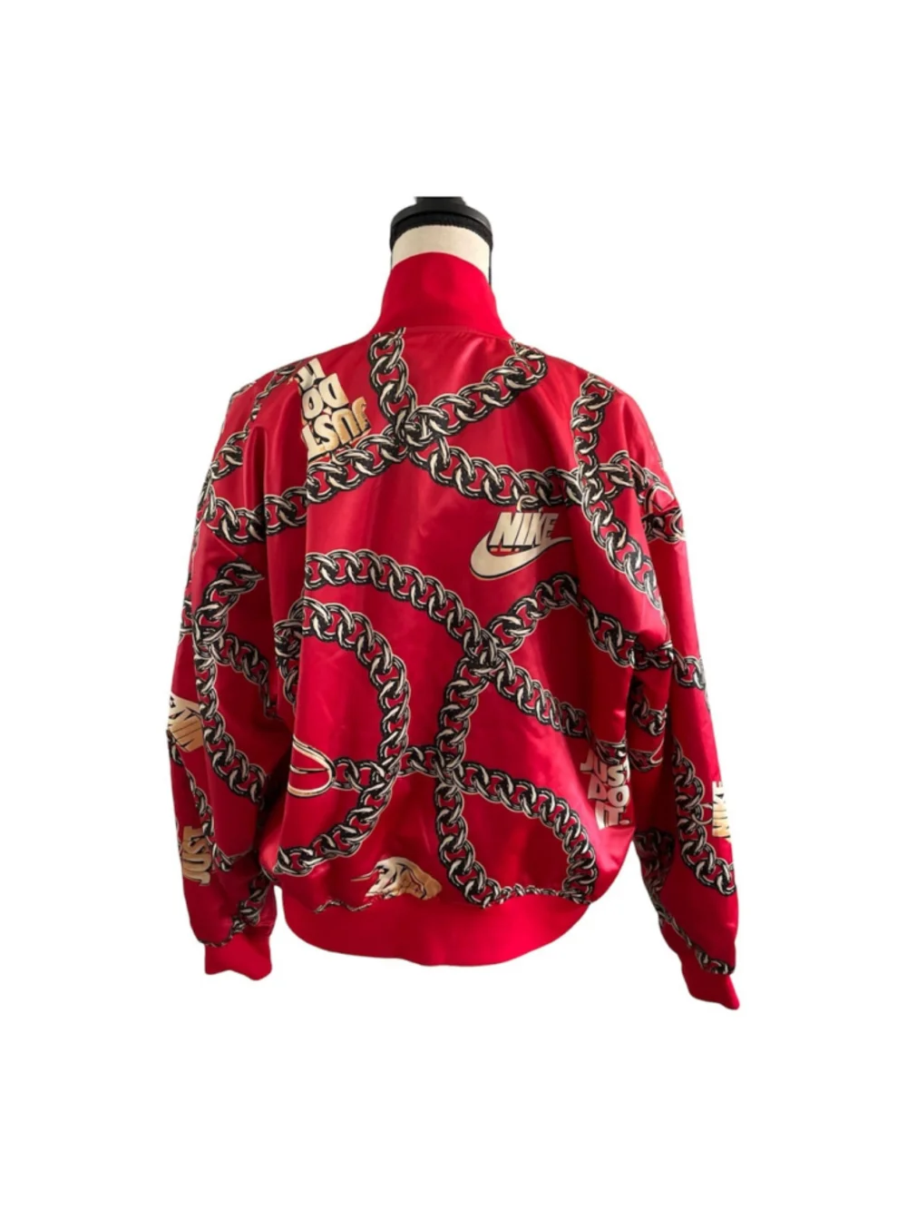 Women Nike Satin Chain Red Jacket Size Medium